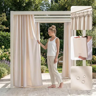Zdjęcie produktu dla Zasłona zewnętrzna 155 x 250 cm, jasnobeżowy, odporny na warunki atmosferyczne, do ogrodu