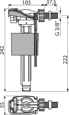 Produktbild von Alcadrain Füllventil A160-3/8" für Keramik-Spülkasten, Zulauf seitlich, Metallgewinde