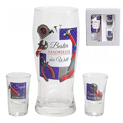 Produktbild von 3 tlg. Gläser-Set ' Handwerker ' im Geschenkkarton Glas Geschenk