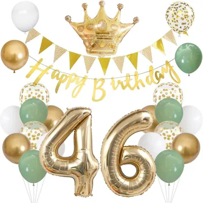 Image de Ballons en forme de chiffre "46" - Décoration pour anniversaires - Or - 46 ans
