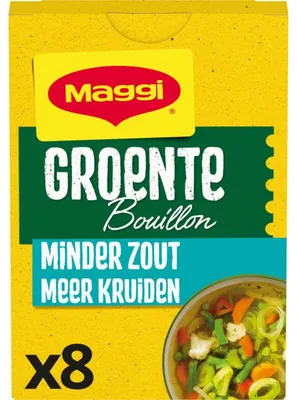Zdjęcie produktu dla Maggi Minder Zout Bouillon Vegets 72g – bulion warzywny o obniżonej zawartości soli do zup i sosów