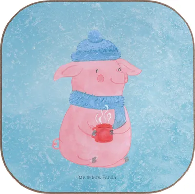 Produktbild von Mr. & Mrs. Panda unterleger Schweinchen Glühwein - Eisblau - Geschenk, Untersetzer Tasse, Glas, Spruch, Betrunken, gläseruntersetzer, Tassenuntersetzer, Weihnachten