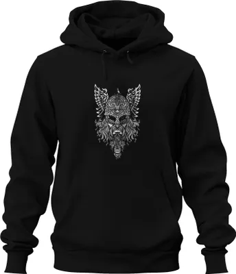 Obrázek produktu pro Vikingská helma válečník mytologie runový uzel Odin Valknut uni mikina s kapucí, černá, S