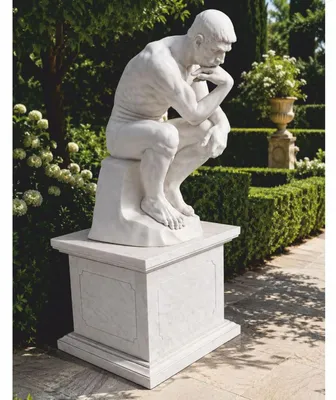 Image de Sculpture de jardin Art Nouveau en marbre, avec socle en marbre, de couleur blanche. Hauteur : 165 cm. Objet de décoration pour jardin