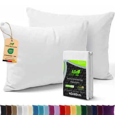 Produktbild von AR Line 2er Pack Jersey Kissenbezüge 40x60 Baumwolle – weich, elastisch, Kissenhüllen mit Reißverschluss, in Farbe: Weiß