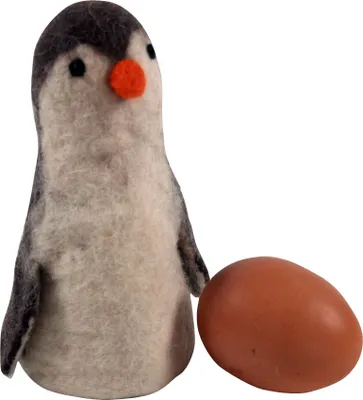 Produktbild von Filz Eierwärmer, Handgemachte Filzdekoration aus Nepal, Filztier - Pinguin, Weiß, Filz,Wolle, 14*7*7 cm, Filz Eierwärmer