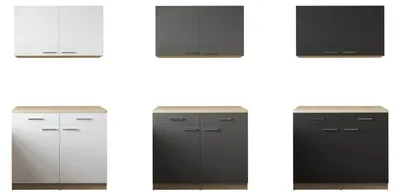 Produktbild von Küchenschrank Hängeschrank 100 cm Eiche Sägerau Weiß/Grau/Schwarz Merle Respekta