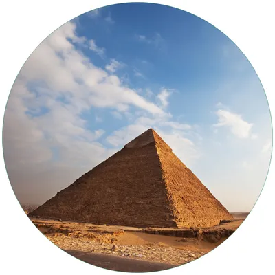 Produktbild von Wallario Premium Glasbild, freischwebende Optik, kräftige Farben, rund 50cm Durchmesser, Motiv Alte Pyramide in Ägypten