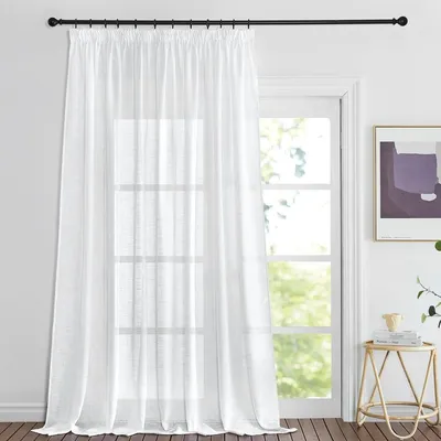 Obrázek produktu pro Záclona - Lněný vzhled - Bílá - 300 x 260 cm - Do obývacího pokoje a ložnice