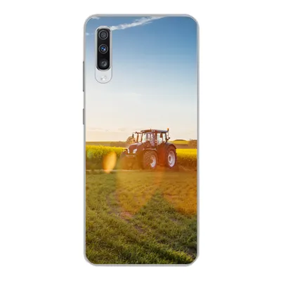 Produktbild von MuchoWow® Handyhülle Schutzhülle Hülle für Samsung Galaxy A70 Traktor - Gras - Sonnenuntergang Silikon Softcase Handy Hülle - Schutzhaube