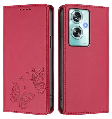 Image de Étui en cuir pour Oppo A79 5G, motif papillon, étui à rabat avec porte-appareil, rouge