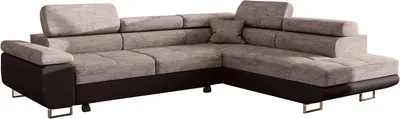 Produktbild von Ecksofa mit schlaffunktion und bettkasten, Sofa L-form, Couch L-form Webstoff  Dunkelbraun + Braun  Ottomane Rechts