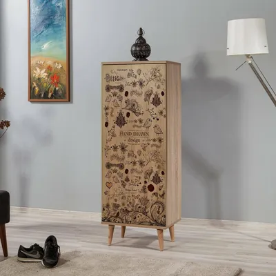 Image de Dacrydium - Meuble à chaussures, 50x38x135h cm Chêne Marron, 16 Paires