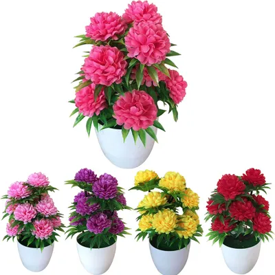 Zdjęcie produktu dla 1Pc Sztuczna Chryzantema Bonsai Roślina Doniczkowa Domowa Dekoracja Kwiatowa-(Róża Czerwona)