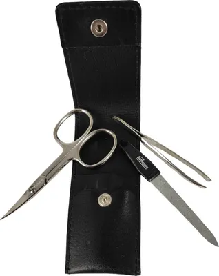 Produktbild von 3-teiliges Solingen Maniküre Set mit Leder Etui, Nagelschere, Feile, Pinzette, Germany