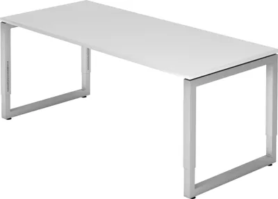 Produktbild von bümö Schreibtisch Serie-R - Nachbildung: Weiß, Gestell: Silber, Größe:  180 x 80 cm