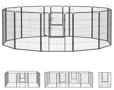 Produktbild von Welpenlaufstall 12-teilig Welpenauslauf faltbar mit 2 Tür 12 Gitterplatten Stahl je 80x100 cm Grau