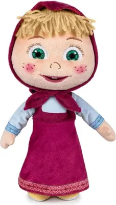 A plush doll of the character Masha from the animated series Masha and the Bear.