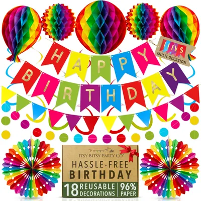Immagine prodotto di Set di decorazioni riutilizzabili per feste di compleanno, con festoni e pompon