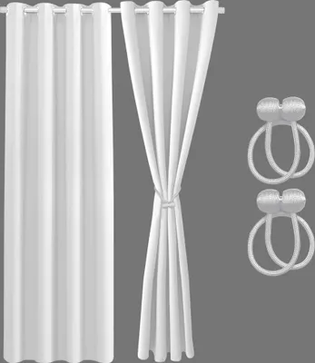 Produktbild von COZYOR 2x blickdichte Vorhänge + 2x Raffhalter mit Magnet, Thermogardine,100% verdunkelnd, 200x135cm, weiß