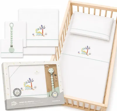 Image de Ensemble de literie 60 x 120 cm, 100 % coton, comprenant : drap-housse, couette et taie d'oreiller, blanc et gris, pour lit de bébé