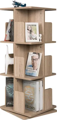 Zdjęcie produktu dla Bolt Edge Obrotowa półka na książki – nowoczesna – dąb – drewno – 3 poziomy – 39 x 39 x 97 cm