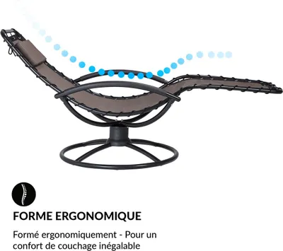 Image de Casaria Chaise longue de relaxation Eve moka en acier laqué Fonction bascule Chaise Fauteuil de jardin à bascule