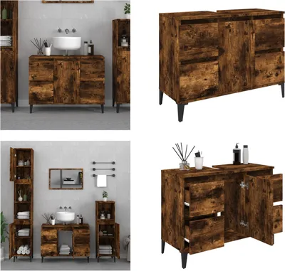 Obrázok produktu pre vidaXL Spodná skrinka pod umývadlo dymový dub 80x33x60 cm materiál na báze dreva - Spodná skrinka pod umývadlo - Skrinka do kúpeľne - Vanity unit