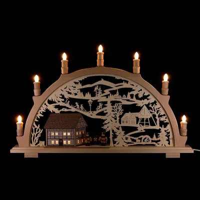 Produktbild von Schwibbogen Fachwerkhaus mit Bergmännern  (44x66cm) von Kunstgewerbe Lenk & Sohn
