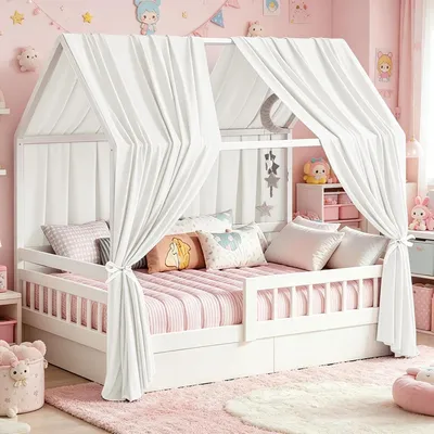 Produktbild von Himmel für Hausbett, 2 Stück Betthimmel 270 x 67 cm, Vorhänge für Kinderbetten, Dekoration für das Kinderzimmer