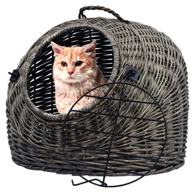 Produktbild von Katzen-Transportkorb Grau 60x45x45 cm aus natürlicher Weide für Katzen und Hunde