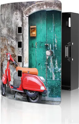 Produktbild von banjado Design Schlüsselkasten aus Edelstahl für 10 Schlüssel, Schlüsselschrank 24 x 21,5 x 7cm groß mit Magnetverschluss, Italienischer Roller [BWSK 10071]