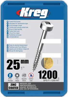 Produktbild von Kreg Pocket-Hole Schrauben 25 mm, Verzinkt, Flachkopf, Feingewinde - 1200Stk.