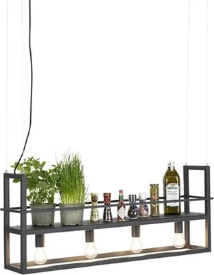 Produktbild von Qazqa Smart Esstisch led Modern Pendelleuchte, Pendellampe - Cage Rack - Schwarz, 2700K - 6500K, dimmbar, 4-flammig, 101.5cm, Ideal als Esszimmerlampe, Küche lampe
