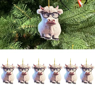 Produktbild von 6 x lustige Baumhänger Kuh H 8 cm - Witziger Baumschmuck Bauernhof - Christbaumkugeln Kuh - Weihnachtsbaumkugeln Kuh - Baumkugel Kuh