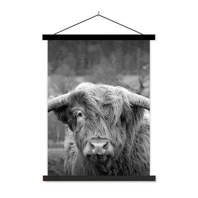 Produktbild von MuchoWow® Textilposter Schottischer Highlander - Kuhkopf - Landschaft - Natur - Kuh 40x53 cm mit schwarzem Rahmen - Abbildung