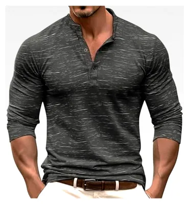 Produktbild von Henley Shirt Herren Langarm Knopf T-Shirt mit normaler Passform