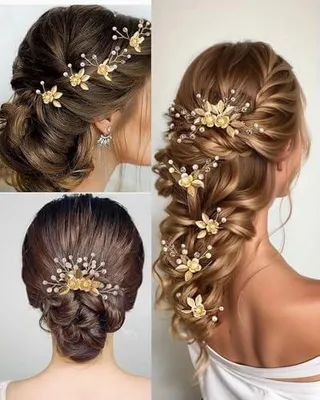 Produktbild von 5-teiliges goldenes Hochzeits-Haarkamm-Set mit Perlen und Strass, Brauthaarschmuck mit Haarspangen für Bräute und Brautjungfern