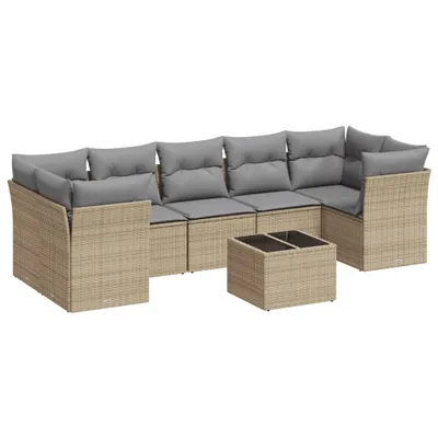 Produktbild von vidaXL 8-tlg. Garten-Sofagarnitur mit Kissen Beige Poly Rattan