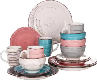 Immagine prodotto di Set da portata Château - Piatti per la cena e la colazione - 4 persone - 16 pezzi - Vetroceramica - Piatti colorati