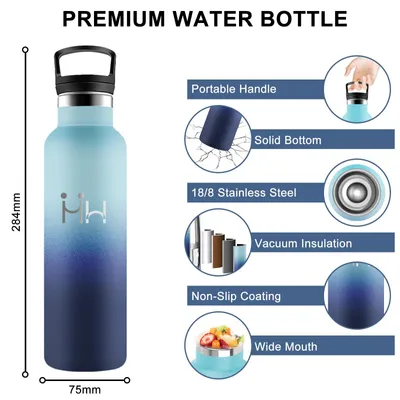 Image de Bouteille en acier inoxydable, bouteille de 750 ml, gourde avec paille