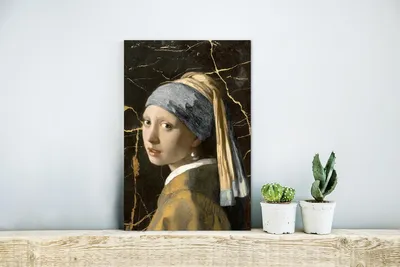 Produktbild von MuchoWow Wanddekoration Metall Metallbild Wandkunst 20x30 cm Mädchen mit einem Perlenohrring - Johannes Vermeer - Gold MuchoWow Aluminium Gemälde - Alu Dibond Bild
