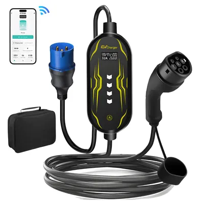 Produktbild von Typ 2 APP Tragbares EV Mobile Wallbox Ladekabel für Elektroautos mit Schuko 7 kW 6-16A 5M 1-Phase PHEV CEE-Stecker LCD