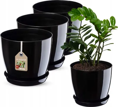 Zdjęcie produktu dla KADAX 3x Doniczka 18cm Osłonka z Podstawką Czarna