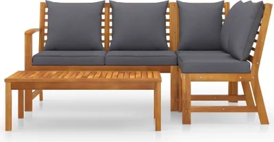 Image de vidaXL Ensemble de salon de jardin 4 pièces avec coussins en bois massif d'acacia