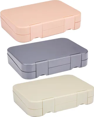 Produktbild von alpina Lunchbox mit Fächern – 21 x 15 x 4,5 cm – Überraschungsfarbe: Rosa, Grau oder Beige – Spülmaschinenfest – Kinder/Erwachsene – Herausnehmbares Fach – Kunststoff