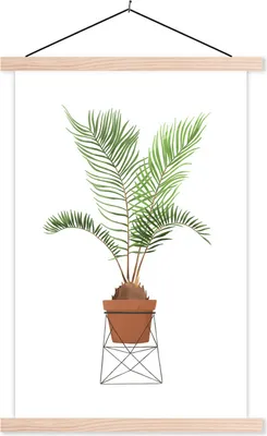 Produktbild von MuchoWow® Textilposter Pflanzen - Palme - Blumentopf 60x90 cm mit holzfarbenen Rahmen - Textil