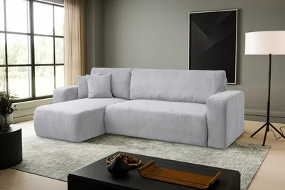 Produktbild von VENASI LUNA Universell Ecksofa mit Schlaffunktion und Bettkasten Cord Grau Schlafsofa Eckcouch Sofa