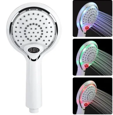 Produktbild von 3-farbiges LED-Handdusche mit digitalem Temperaturdisplay, ABS-Chrom, weiß, Bad