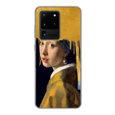 Produktbild von MuchoWow® Handyhülle Schutzhülle Hülle für Samsung Galaxy S20 Ultra Mädchen mit einem Perlenohrring - Gold - Vermeer Silikon Softcase Handy Hülle - Karteninhaber